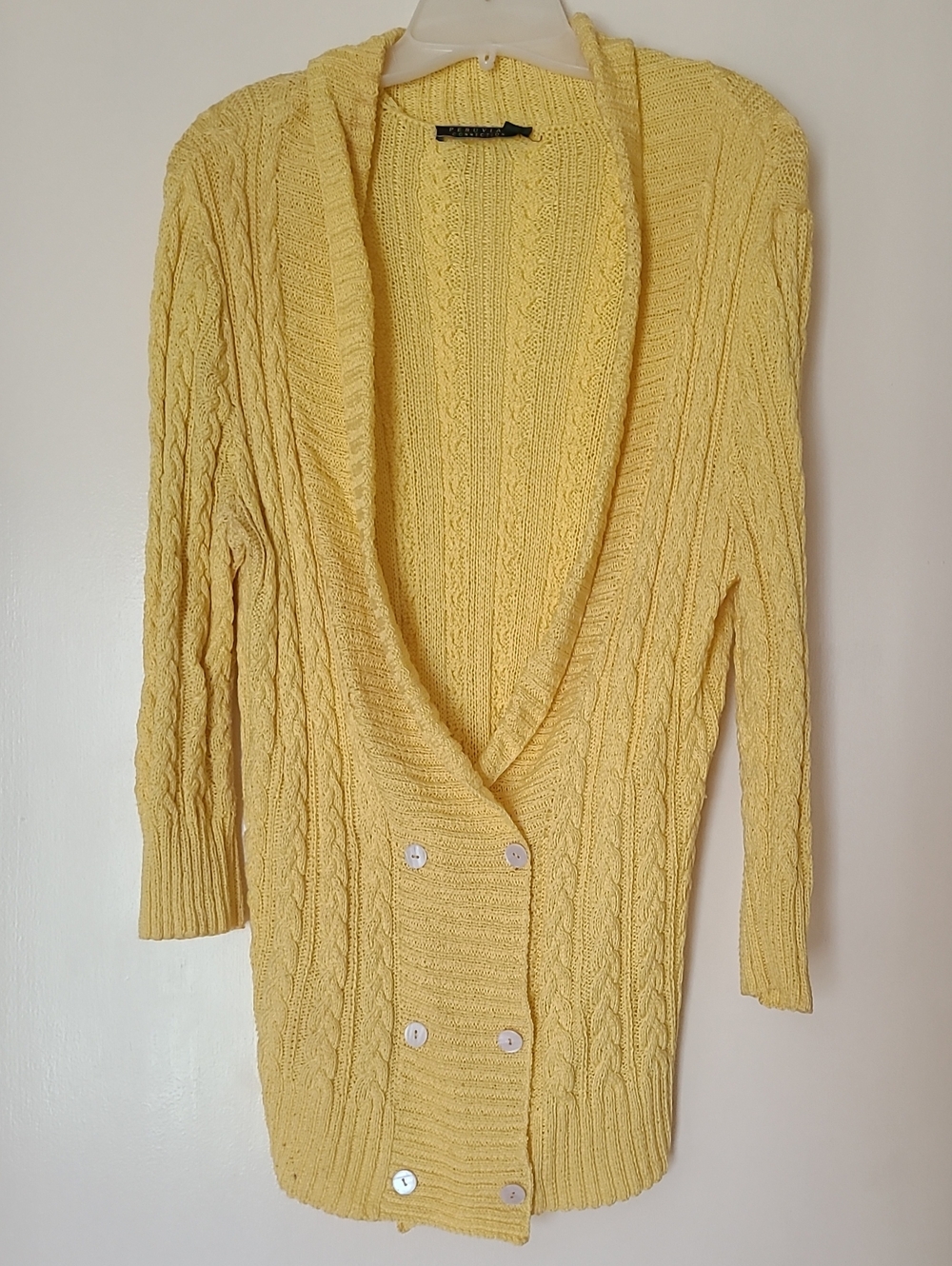Peruvian Connection Pima Cotton Cable-Knit Button Cardigan Sweater M